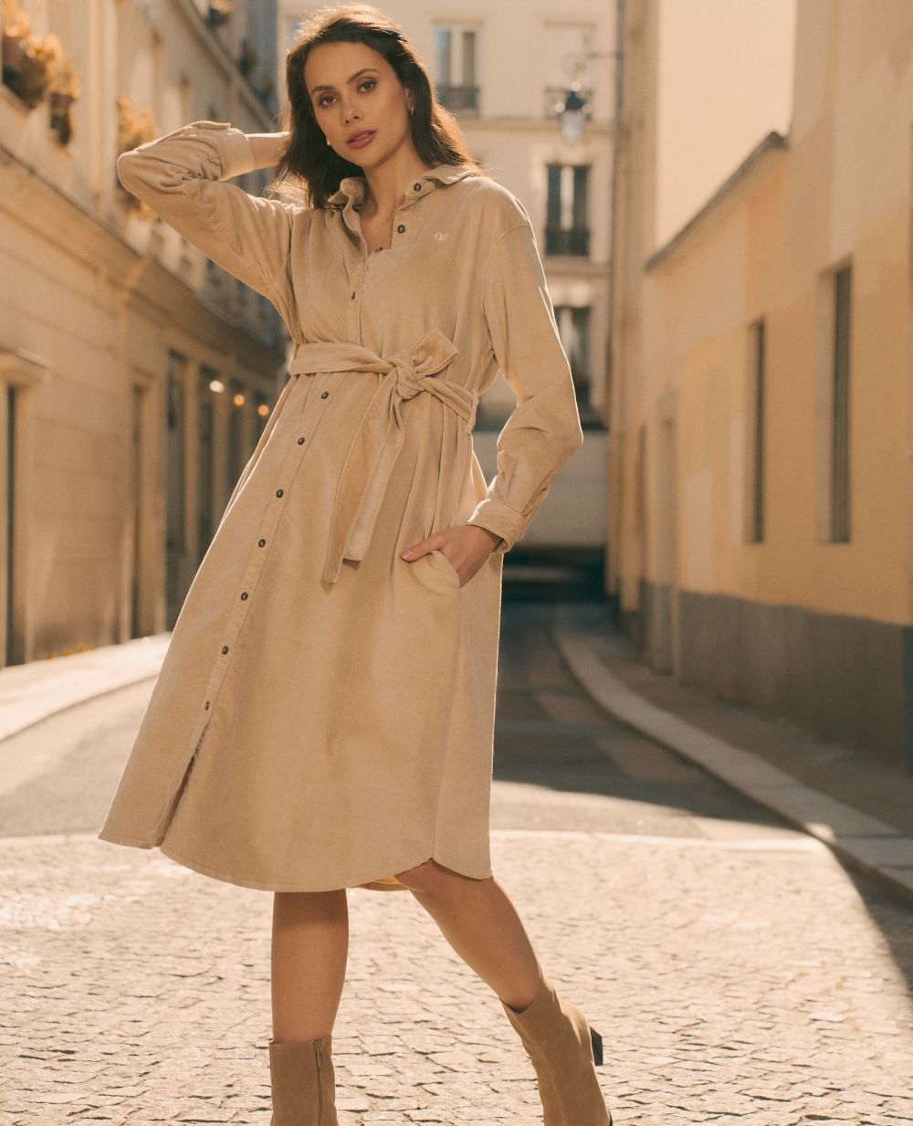 beige corduroy dress Jude Nut Brown Fine-Wale Belt French Buttons | Cache Coeur Size:34/35 100% Cotton Corduroy * Dark green bridesmaid dress bandage mini dress with