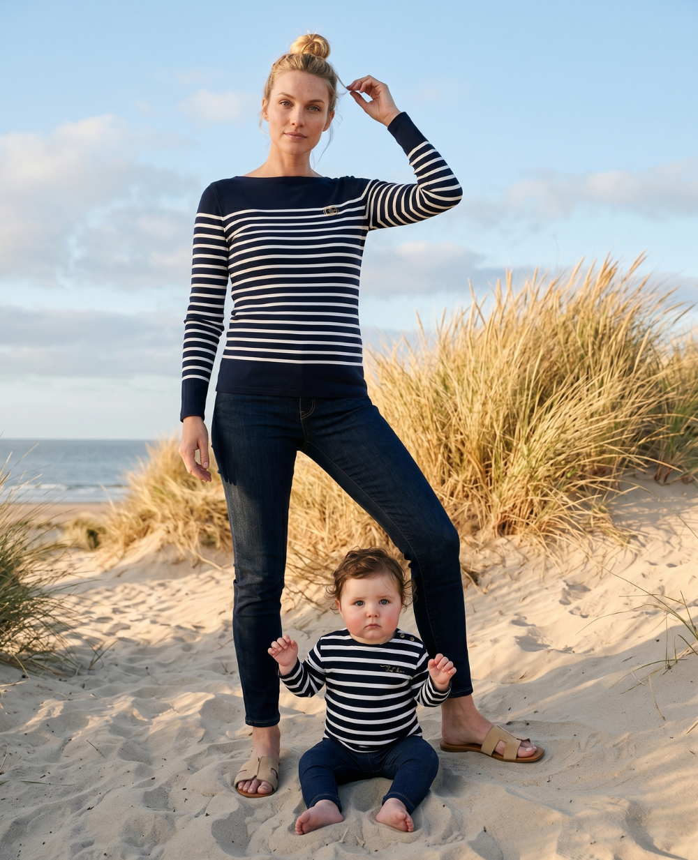 Marinière de grossesse Bénodet et Marinière Bébé Morgat - Marine/Blanc