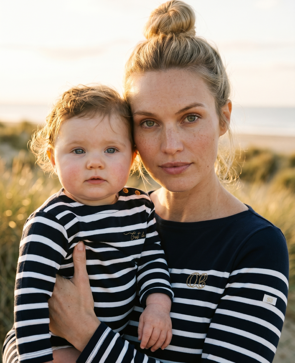Marinière de grossesse Bénodet et Marinière Bébé Morgat - Marine/Blanc