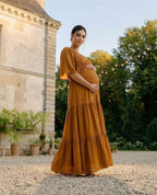Claudette Long Maternity Dress - Camel