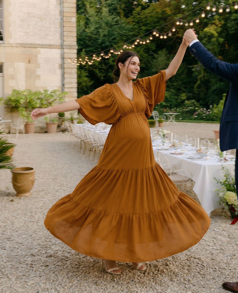 Claudette Long Maternity Dress - Camel