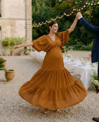 Claudette Long Maternity Dress - Camel