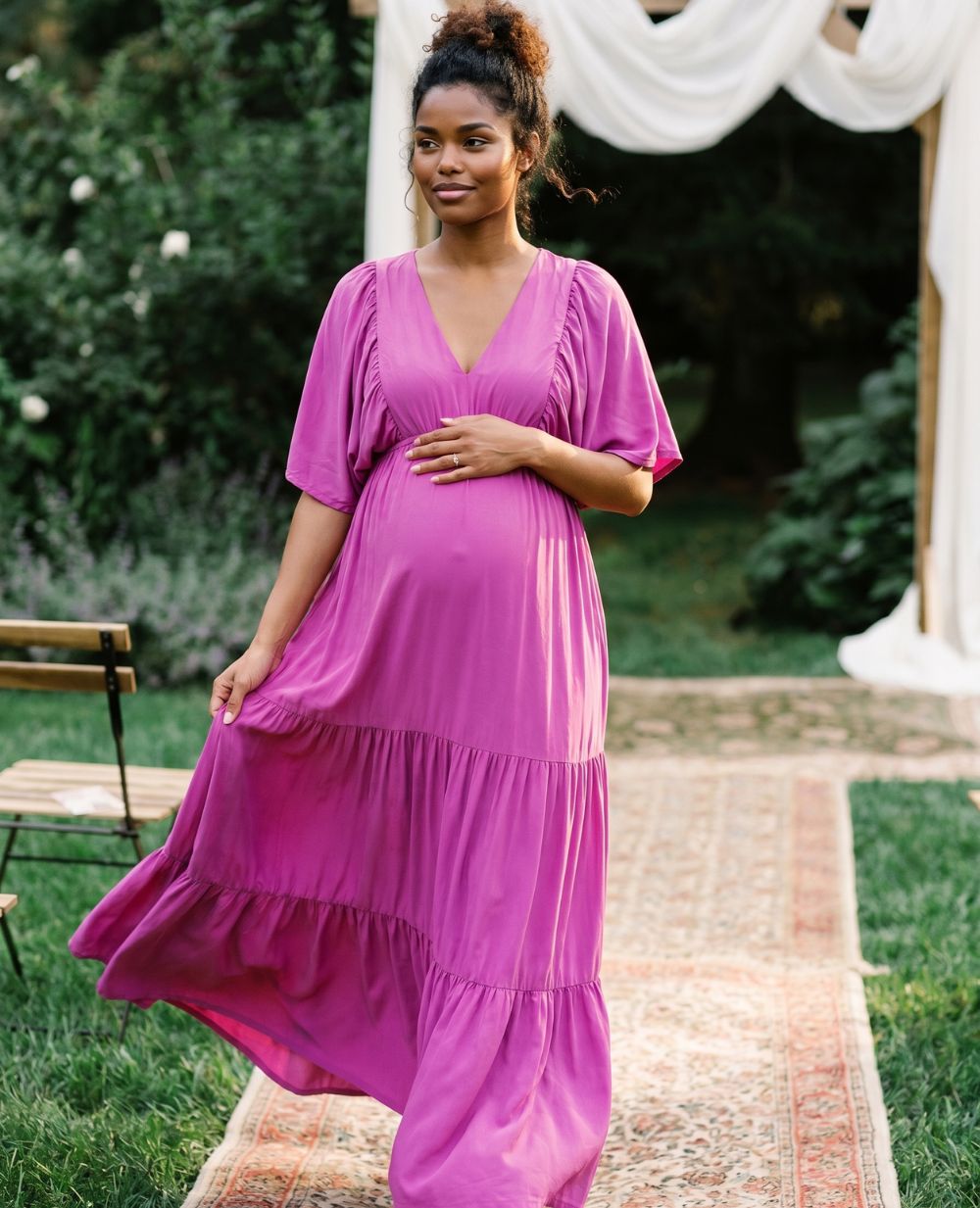 Claudette Long Maternity Dress - Petunia