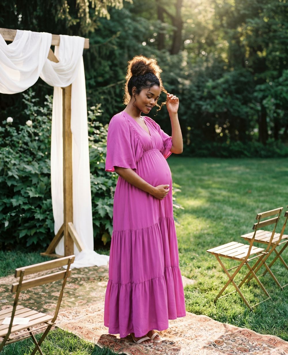 Claudette Long Maternity Dress - Petunia