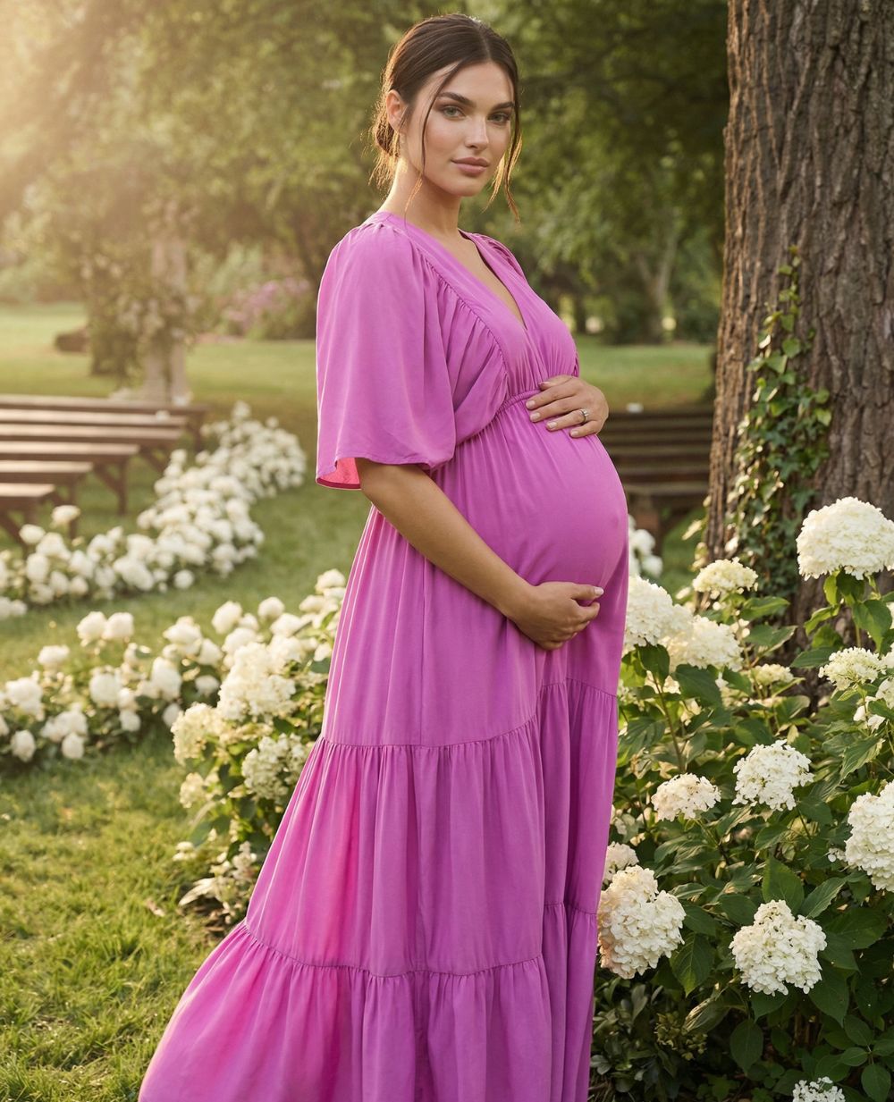 Claudette Long Maternity Dress - Petunia