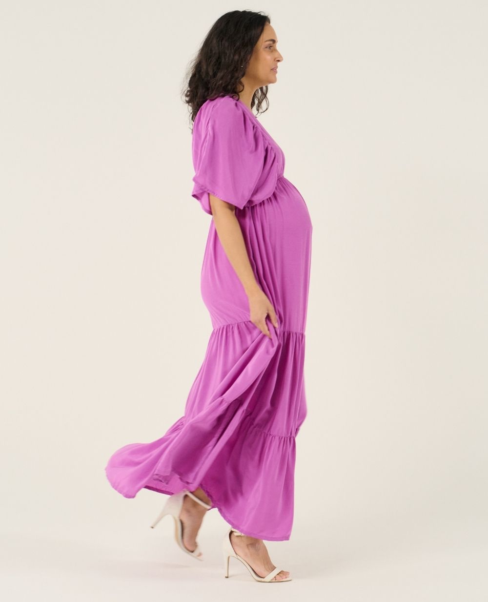 Claudette Long Maternity Dress - Petunia