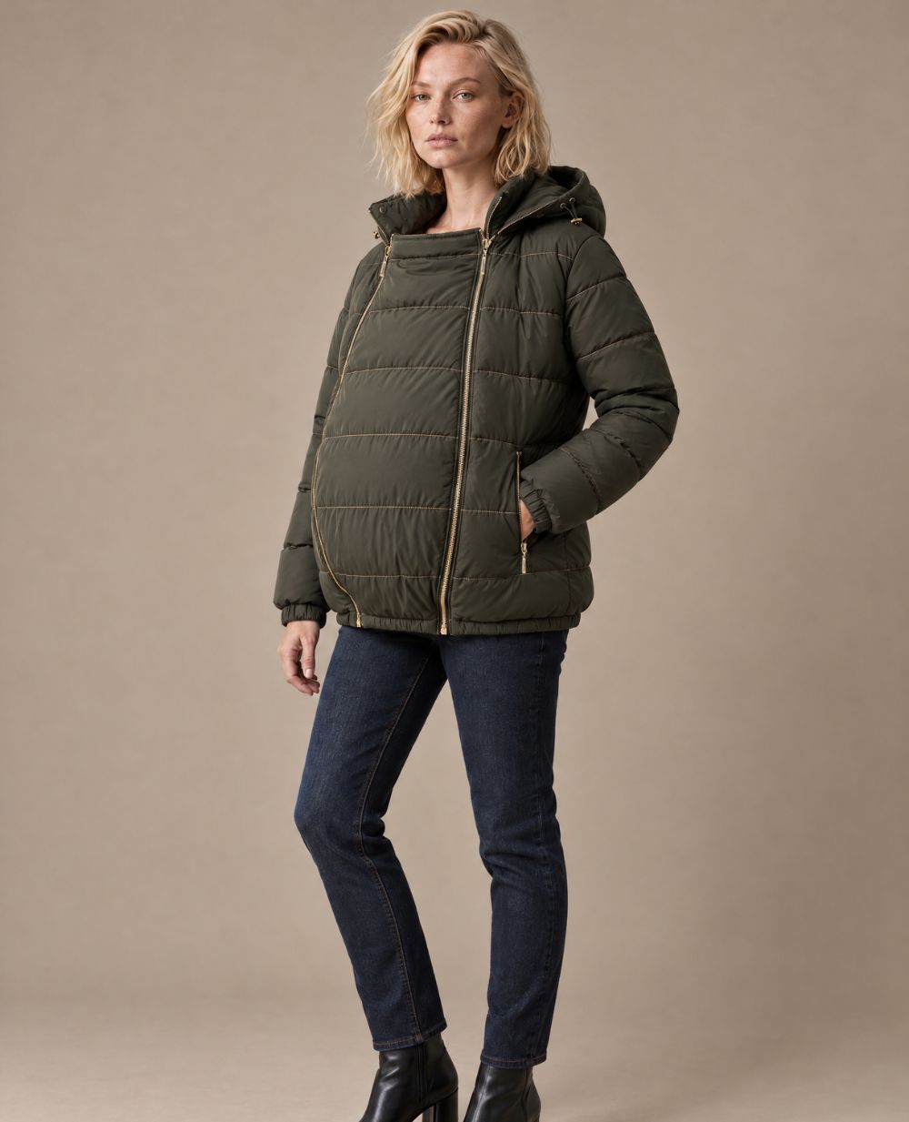 Linette maternity and babywearing puffer jacket - Khaki