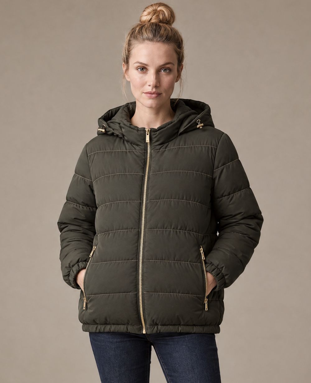 Linette maternity and babywearing puffer jacket - Khaki