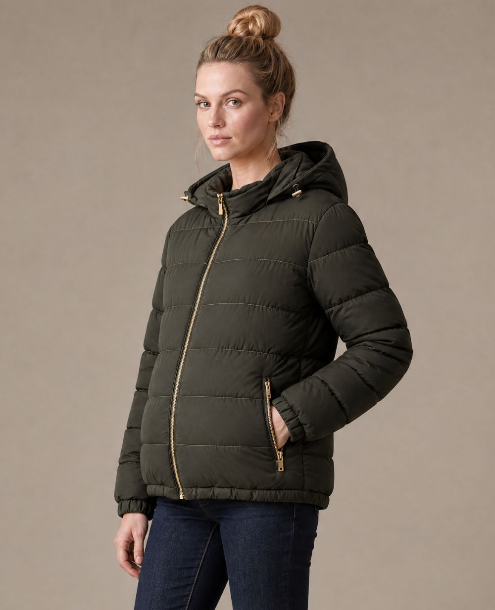 Linette maternity and babywearing puffer jacket - Khaki