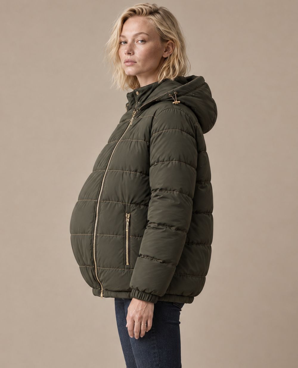 Linette maternity and babywearing puffer jacket - Khaki