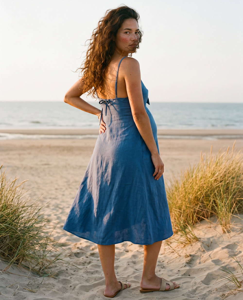 Nolwenn Nursing Dress Blue - Cupro/Linen