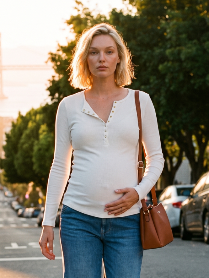 Tunisian Long-Sleeved Maternity and Nursing Top - Ivory