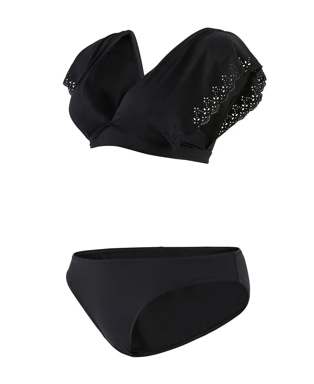 Bikini de grossesse bloom noir, cache cœur