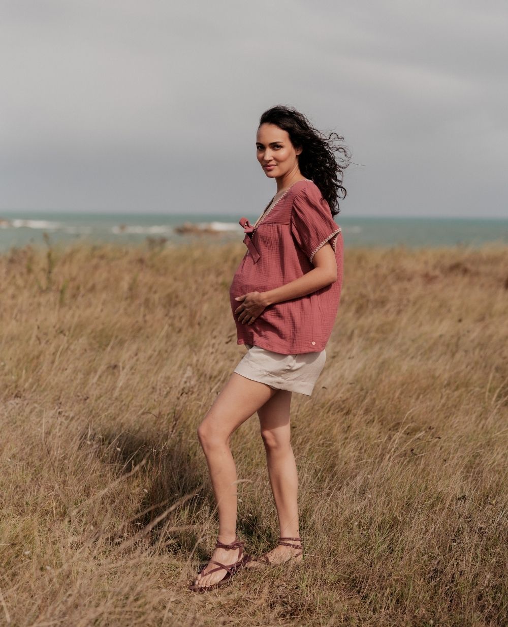 Blusa e camicia per l'allattamento Soraya - Prune