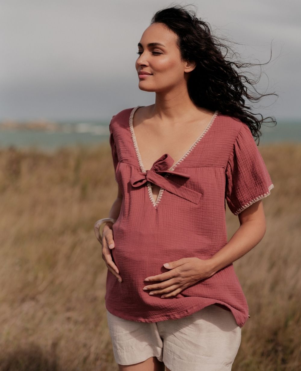 Blusa e camicia per l'allattamento Soraya - Prune