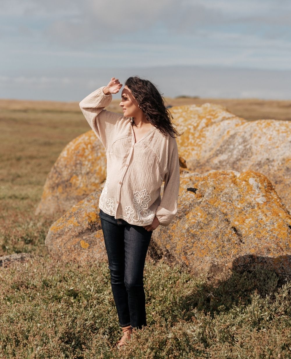 Blusa e camicia da allattamento Sarah - Beige