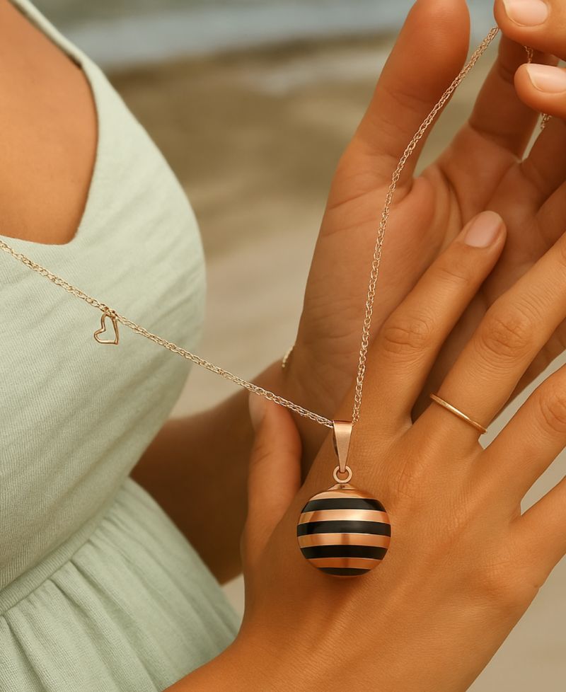 Maternity bolas breton - black enamel / rose gold-plated