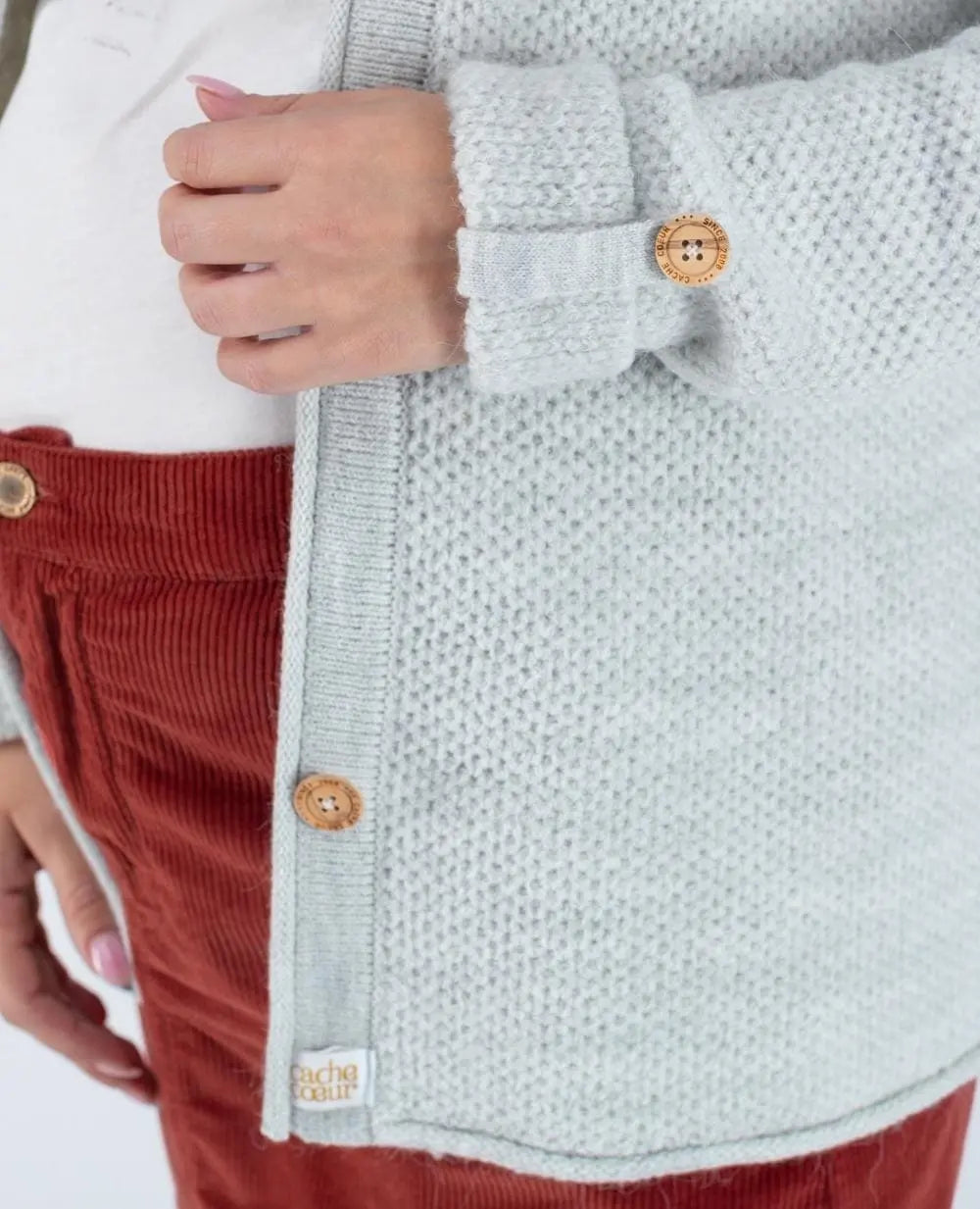 Cardigan de grossesse en maille abelha gris perle, cache