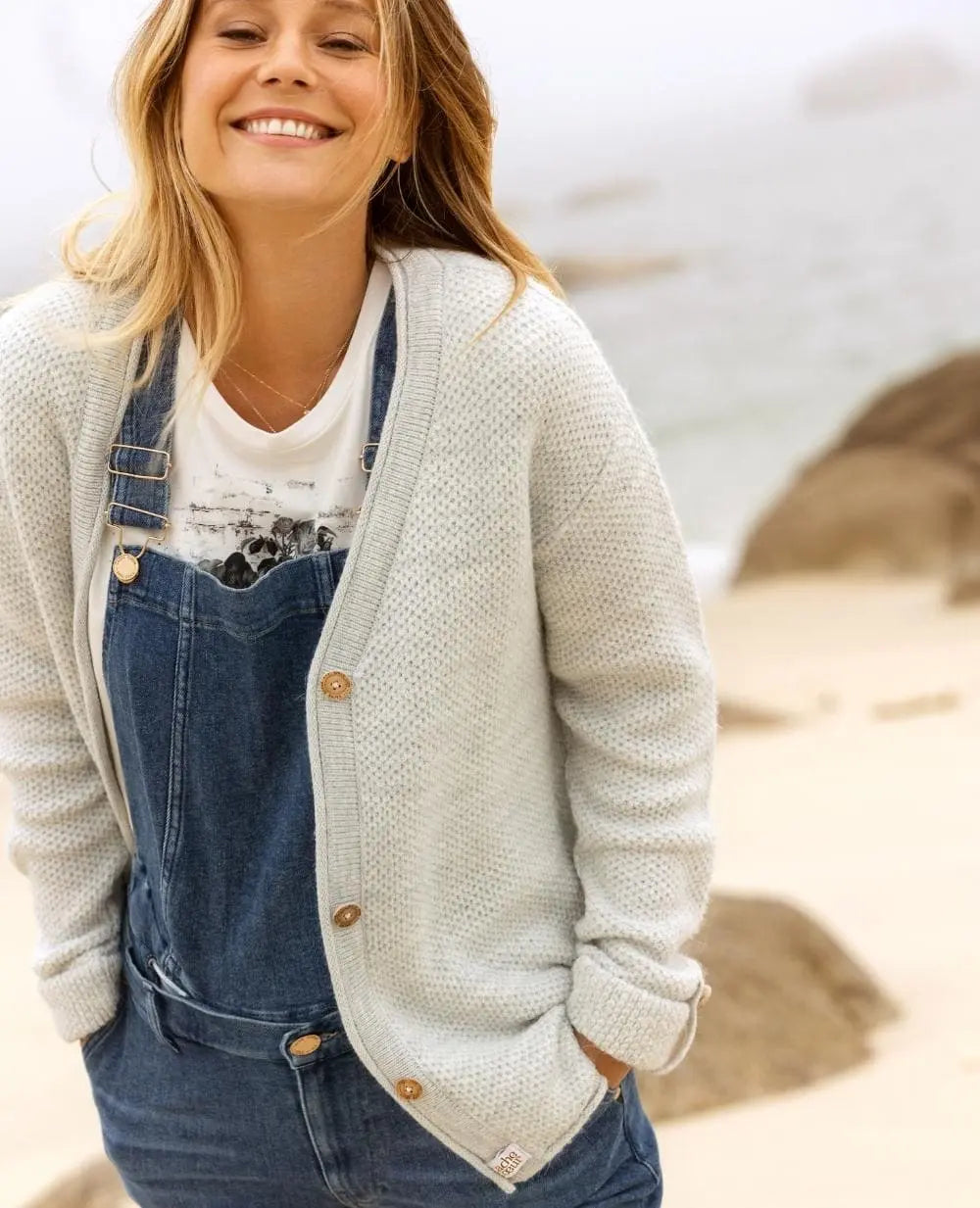 Cardigan de grossesse en maille abelha gris perle, cache