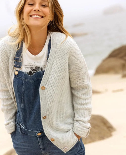 Cardigan de grossesse en maille abelha gris perle, cache