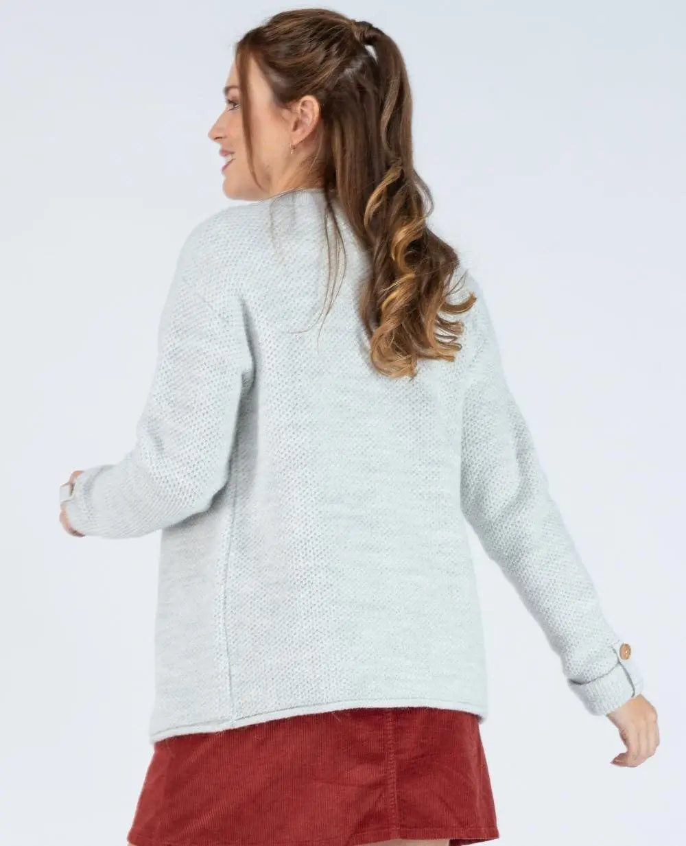 Cardigan de grossesse en maille abelha gris perle, cache