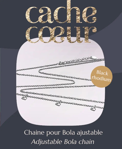 Chaine black rhodium pour bola grossesse, cache cœur