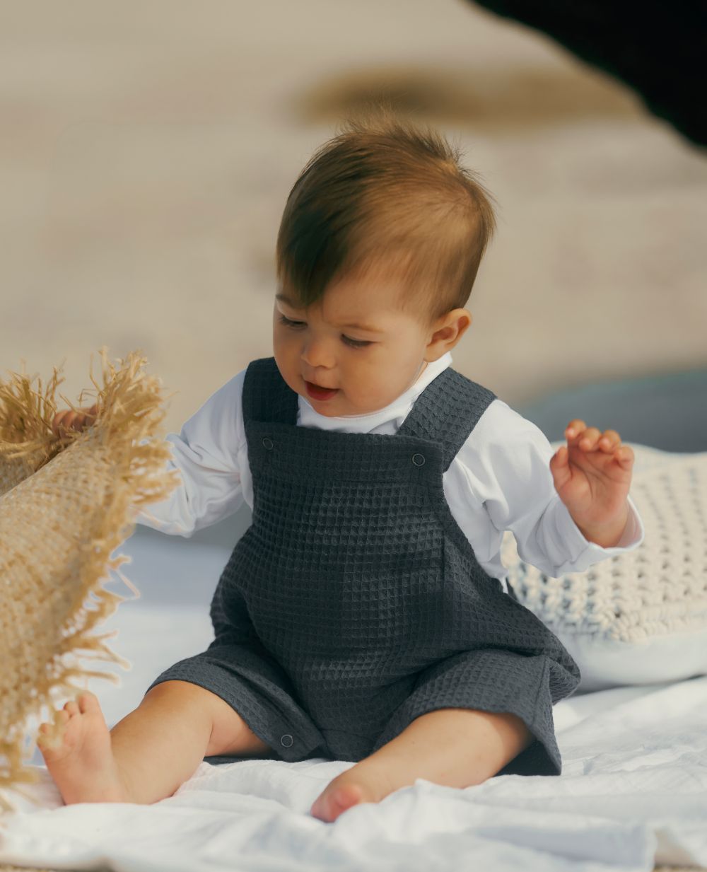 Combinaison bébé nid d'abeille Mini Maya - Anthracite