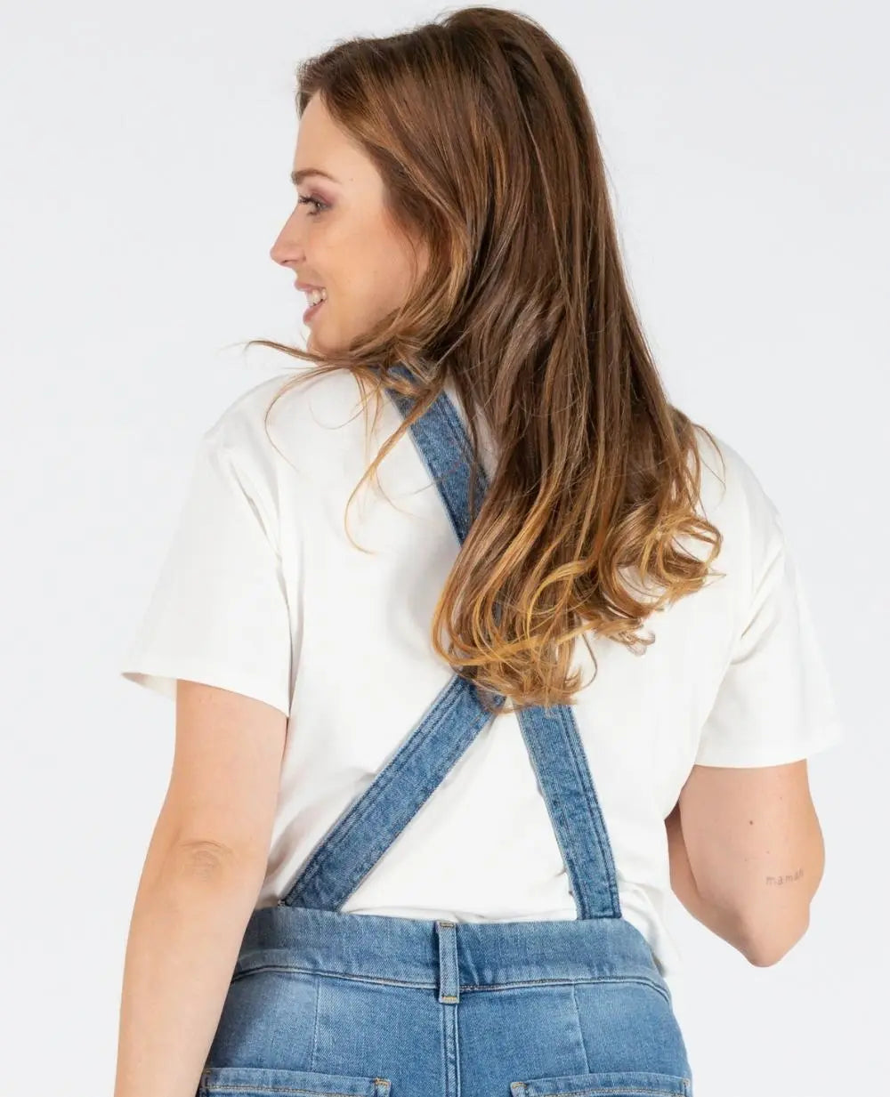 Haut de salopette en jean charlie mid blue, cache cœur