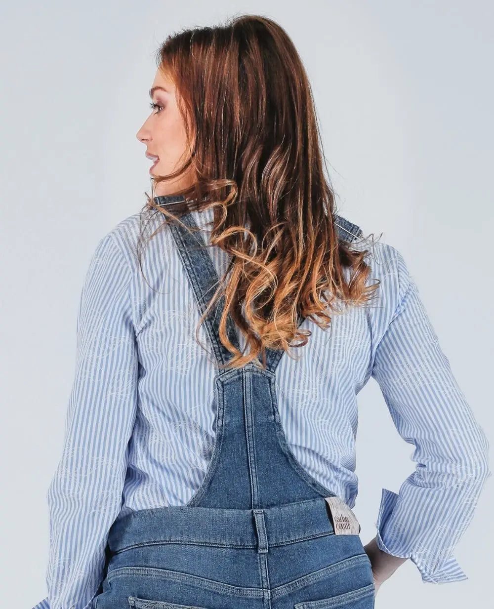 Haut de salopette en jean fisher mid blue used, cache cœur