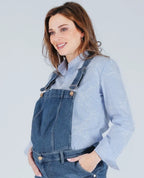 Haut de salopette en jean fisher mid blue used, cache cœur