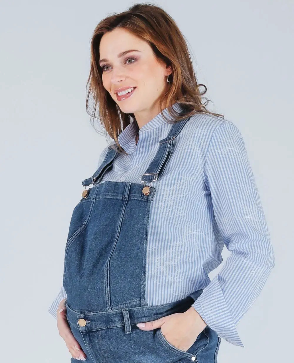 Haut de salopette en jean fisher mid blue used, cache cœur