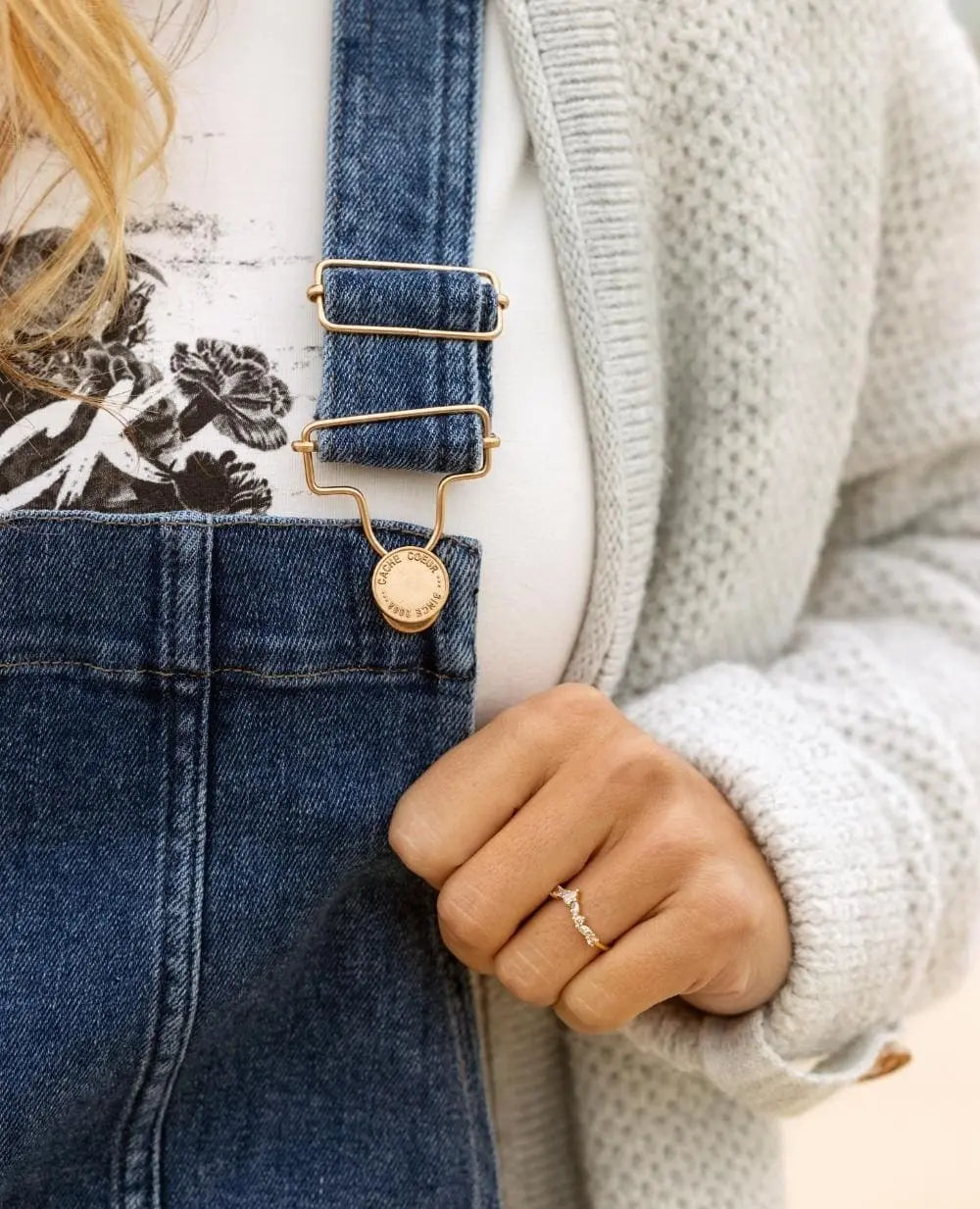 Haut de salopette en jean fisher mid blue used, cache cœur