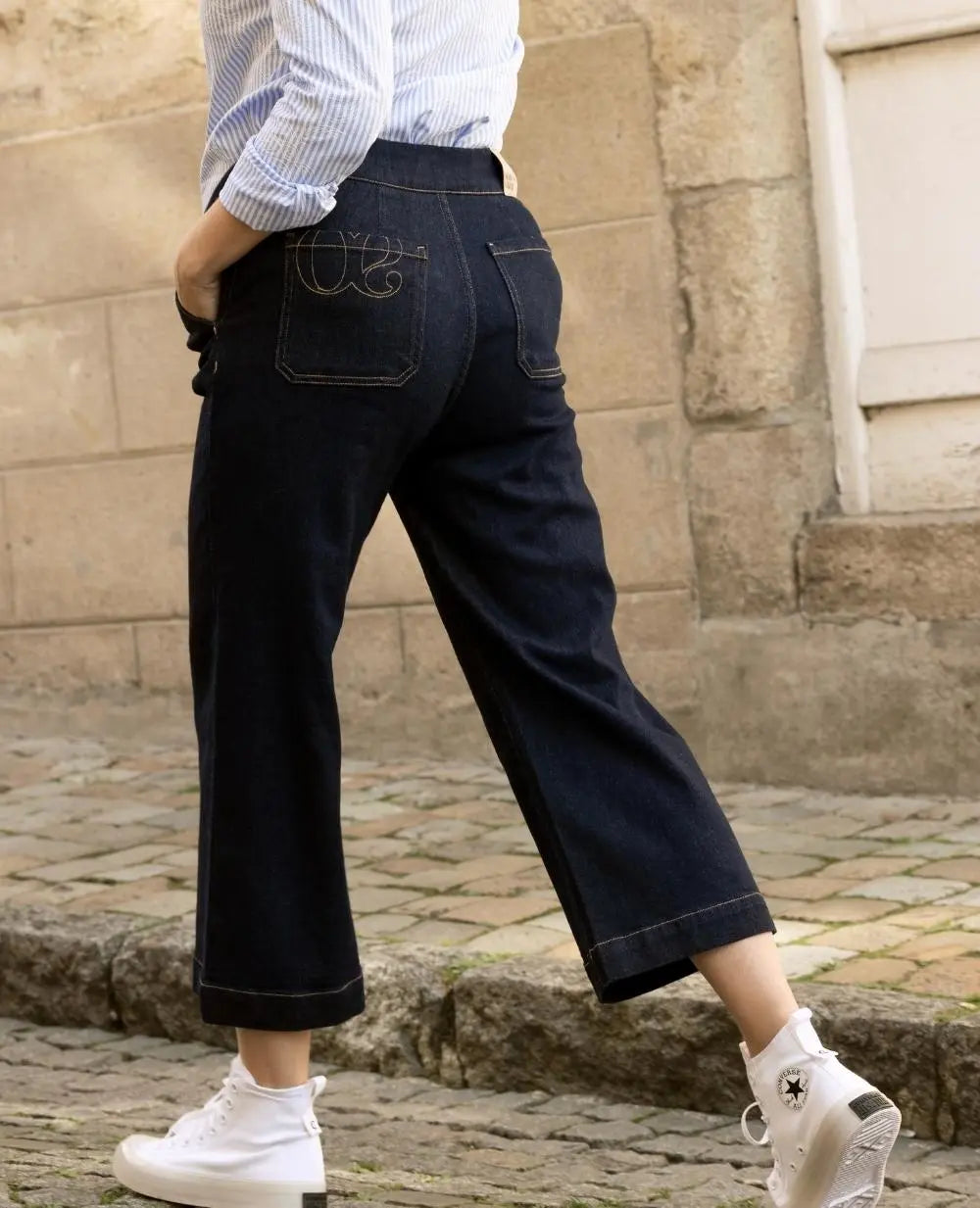 Jean de grossesse cropped wide leg jill brut, cache cœur