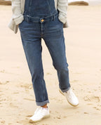 Jean de grossesse mom fit carrie mid blue used, cache cœur