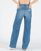 Jean de grossesse wide leg kelly mid blue, cache cœur