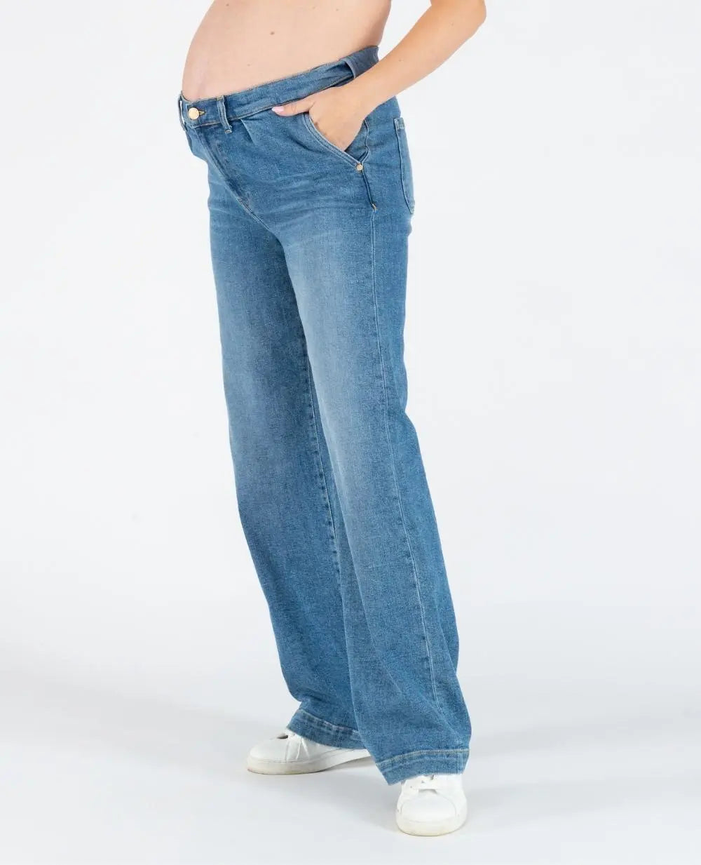 Jean de grossesse wide leg kelly mid blue, cache cœur