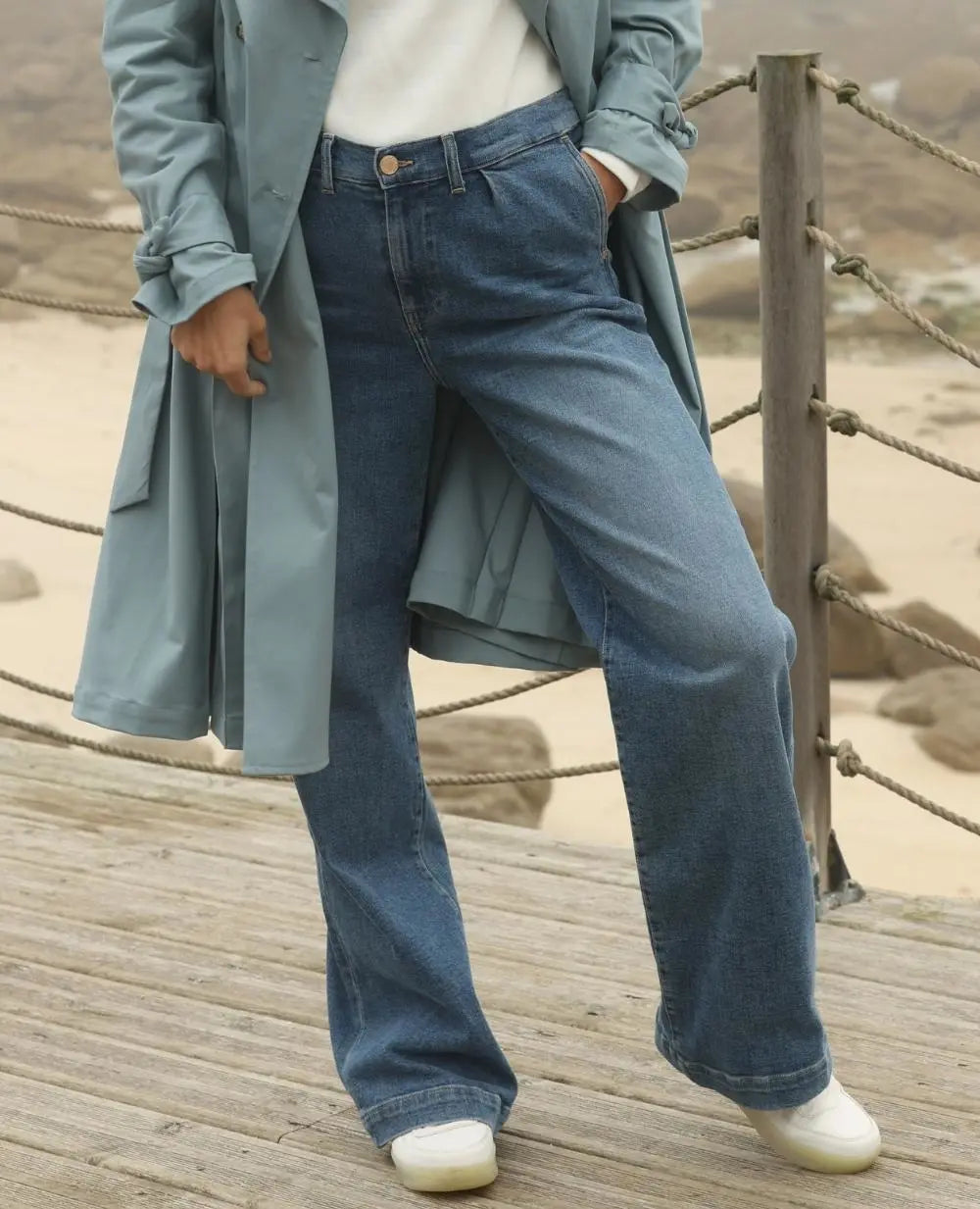 Jean de grossesse wide leg kelly mid blue, cache cœur