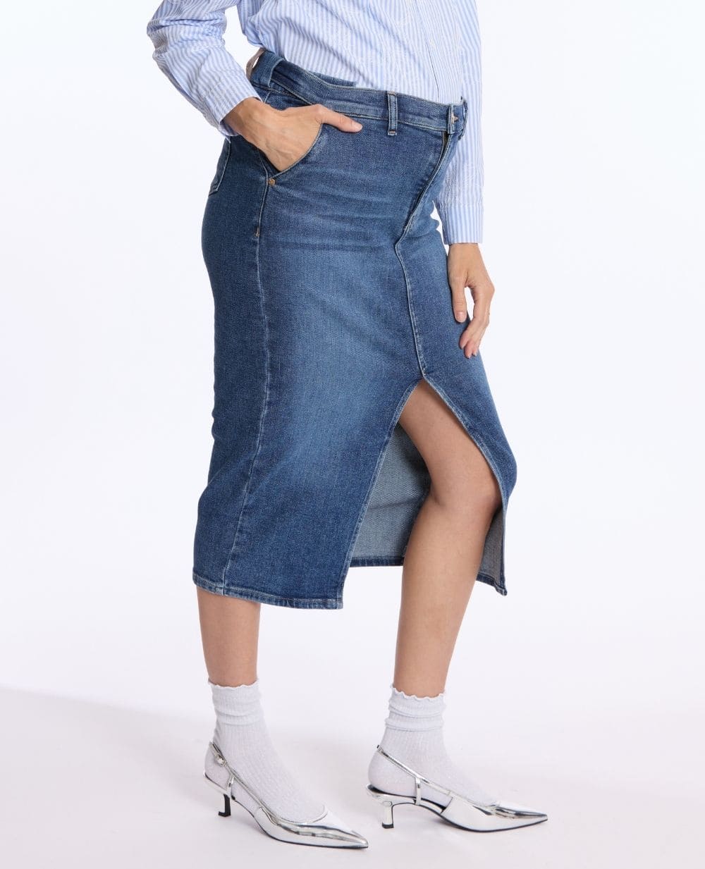 Emma Maternity Pencil Skirt - Mid Blue