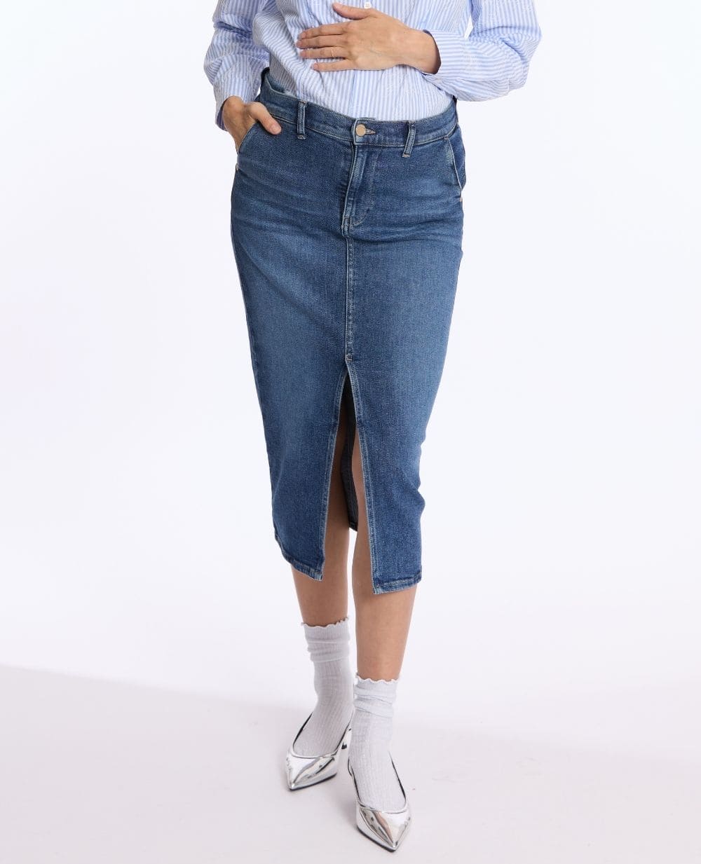 Emma Maternity Pencil Skirt - Mid Blue