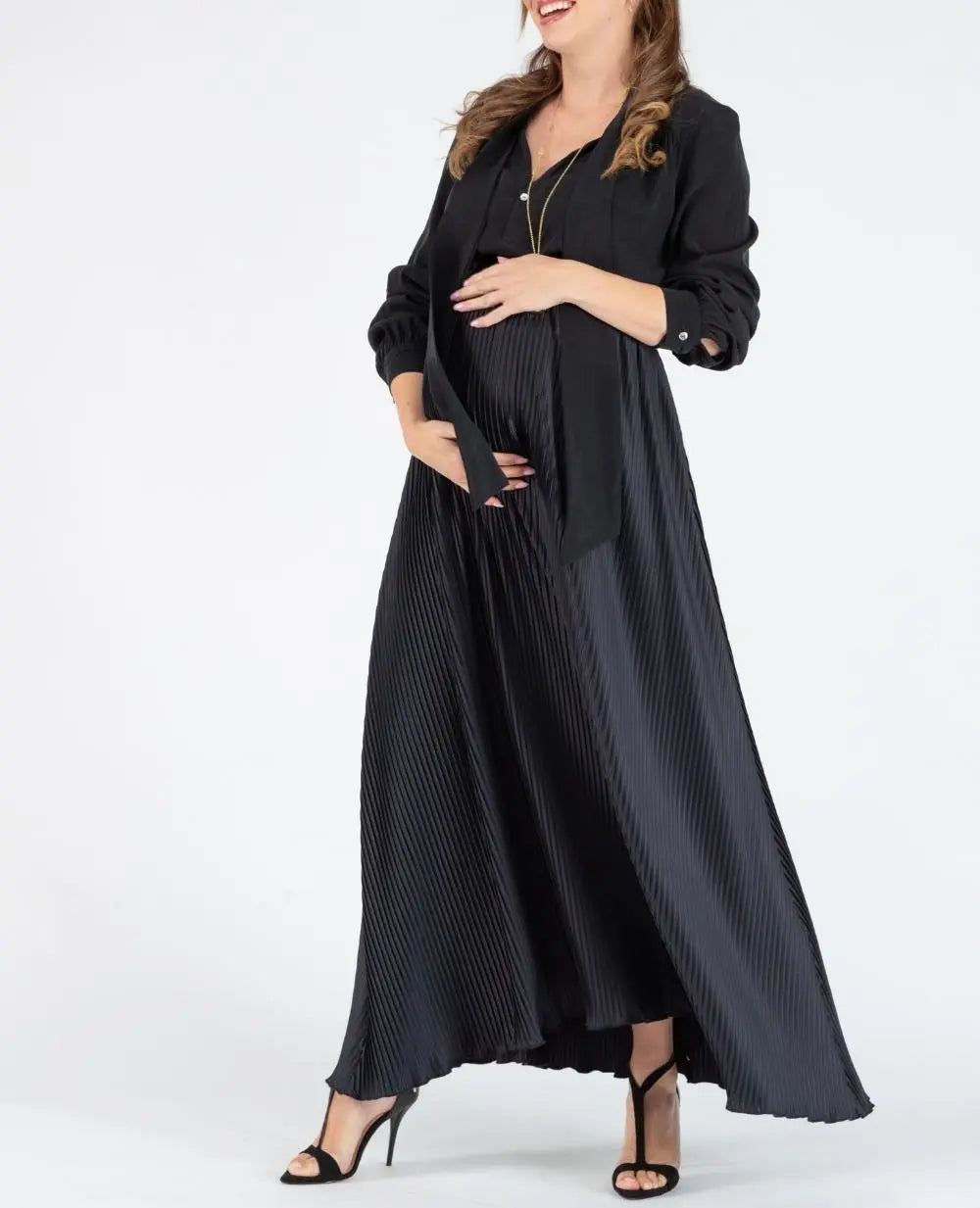 Jupe longue de grossesse plissée Bardot noir