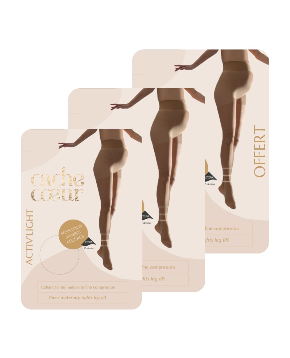 Lot de 3 paires de collants fins (30 deniers) Activ' Light - Beige