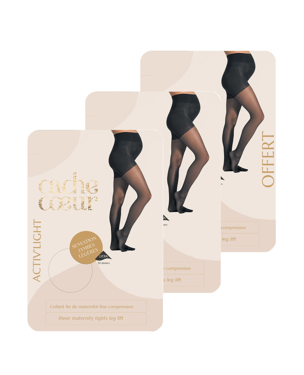 Lot de 3 paires de collants fins (30 deniers) Activ' Light - Noir