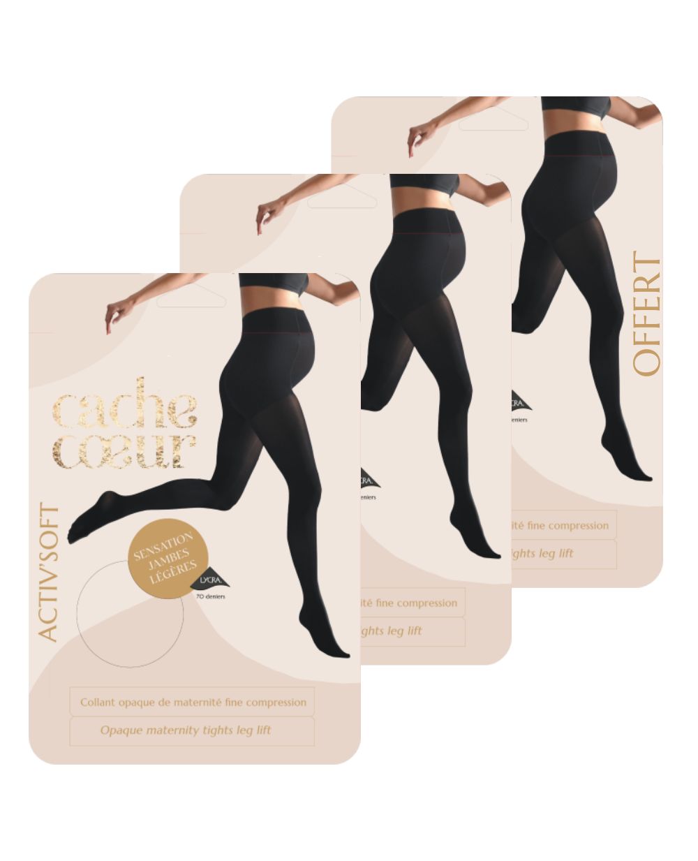 Lot de 3 paires de collants fins (70 deniers) Activ' Soft - Noir