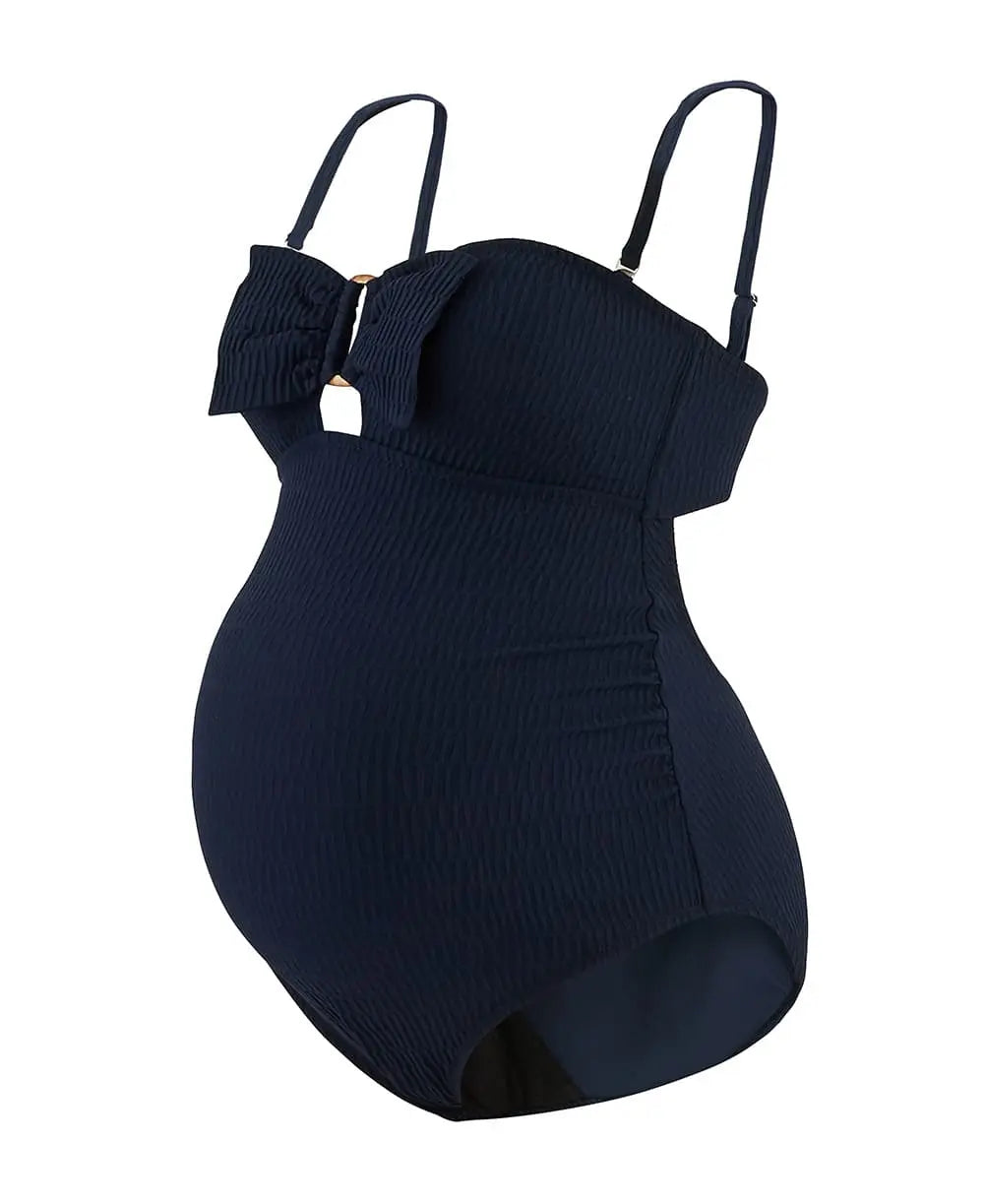 Maillot de bain grossesse bamboo marine, cache cœur