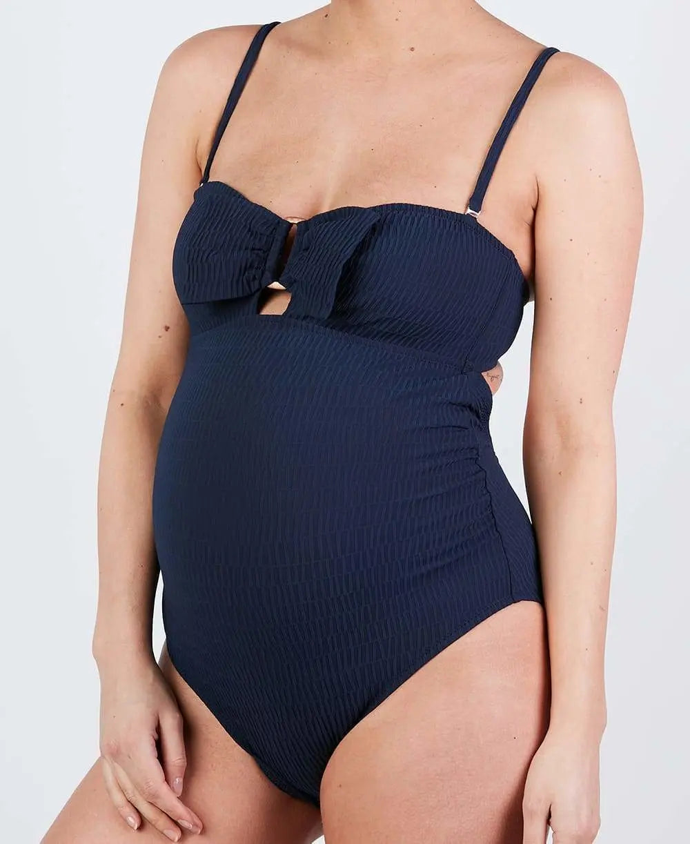 Maillot de bain grossesse bamboo marine, cache cœur