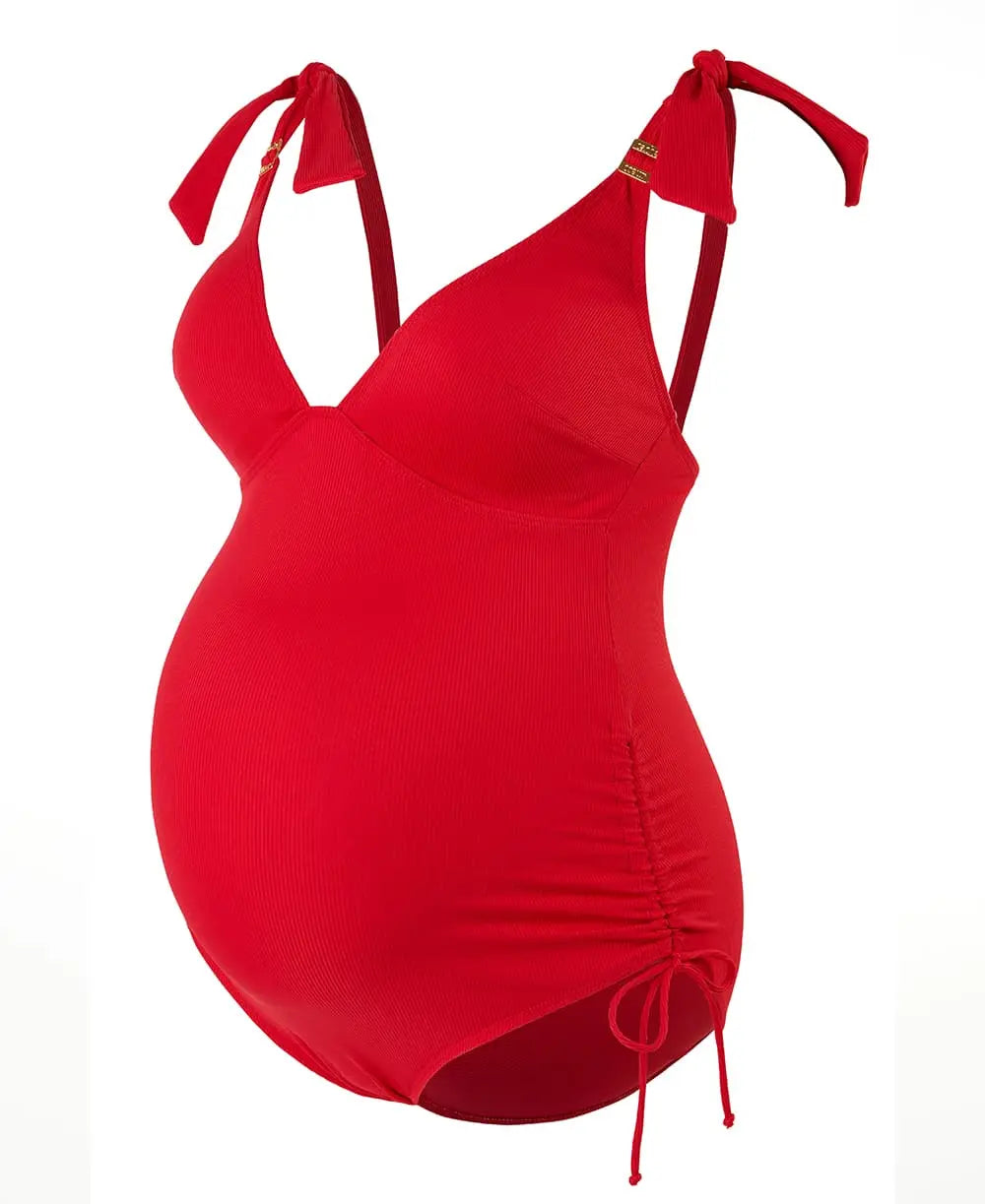 Maillot de bain grossesse porto vecchio rouge, cache cœur