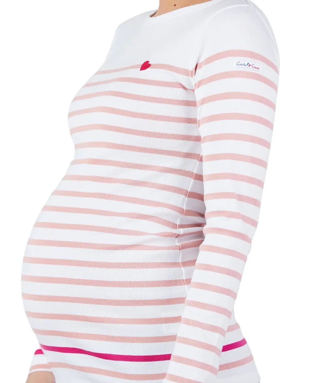 Marinière de grossesse blanc et rose brest - made in