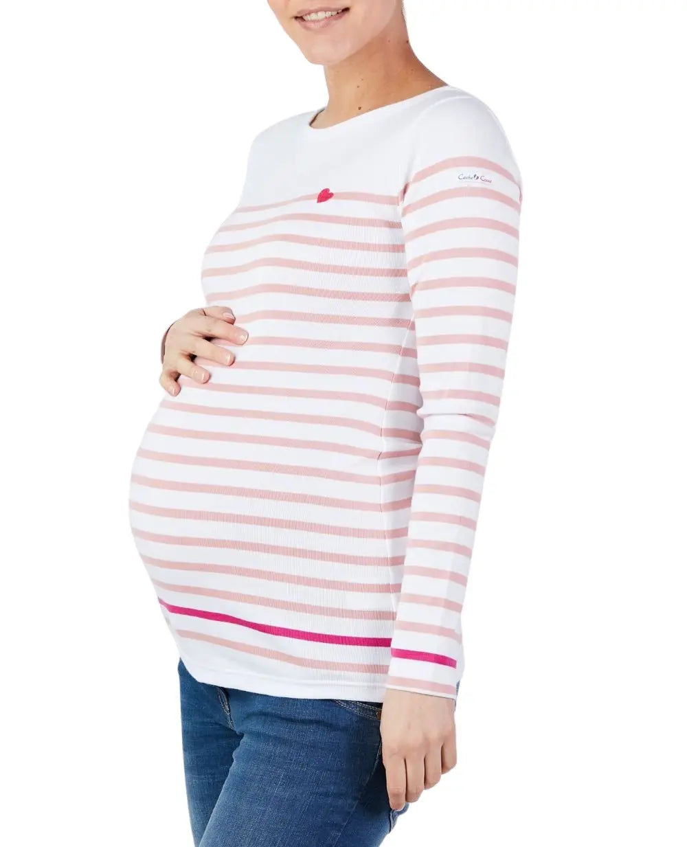 Marinière de grossesse blanc et rose brest - made in