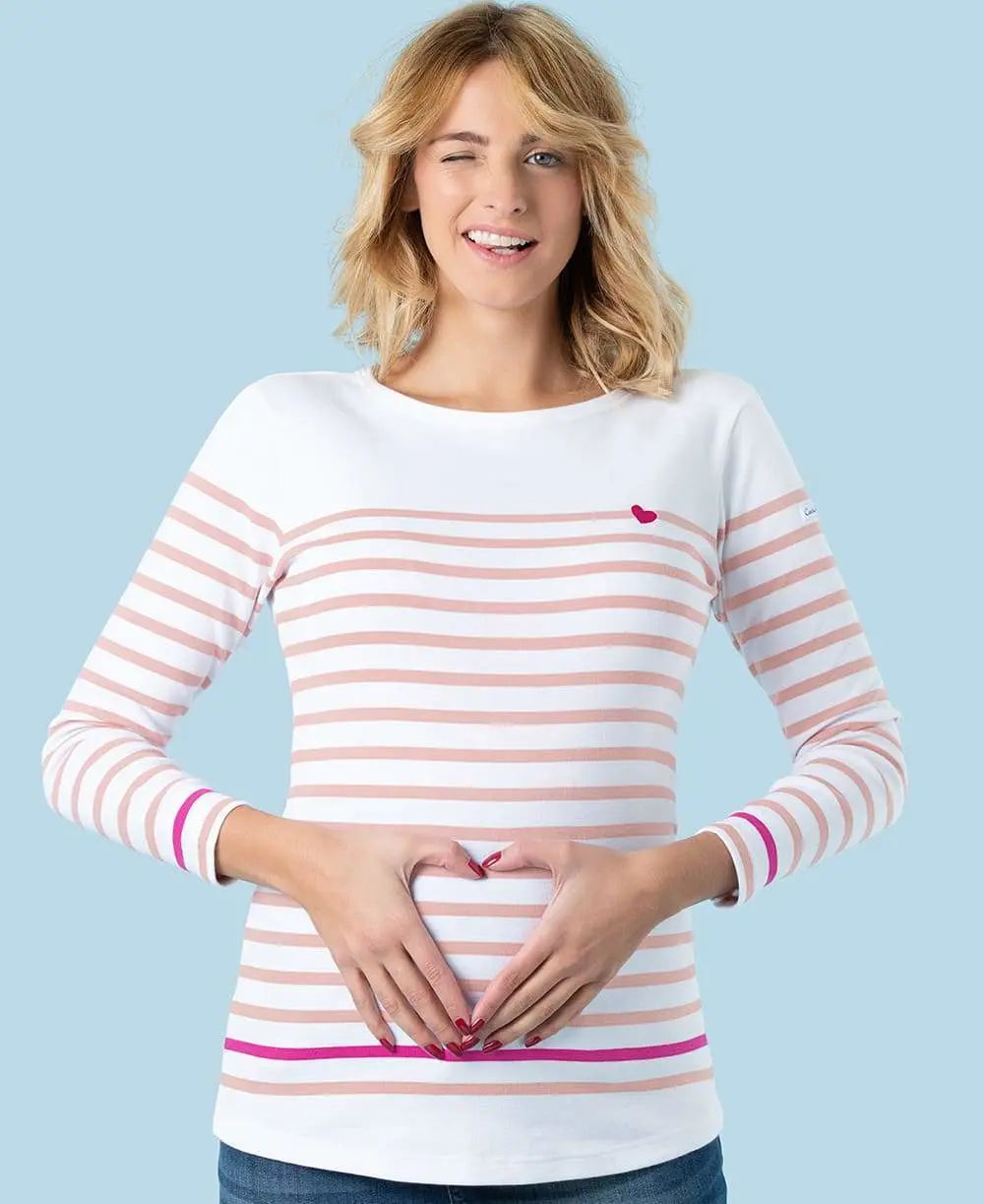 Marinière de grossesse blanc et rose brest - made in