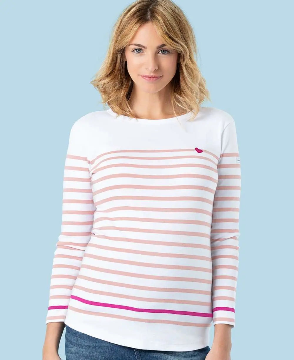 Marinière de grossesse blanc et rose brest - made in